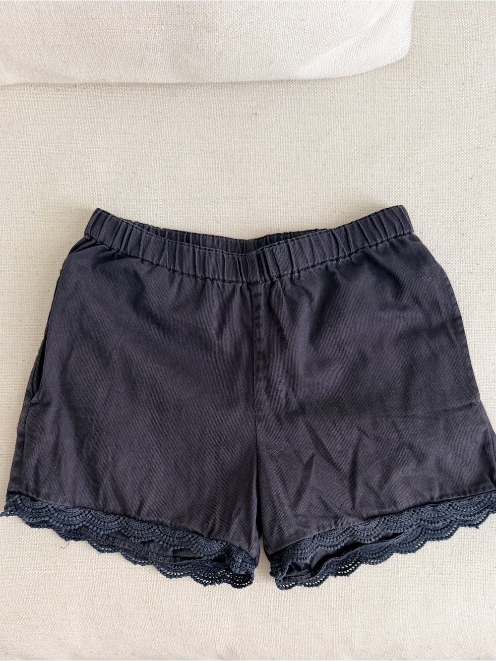 Navy Scalloped Lace Shorts